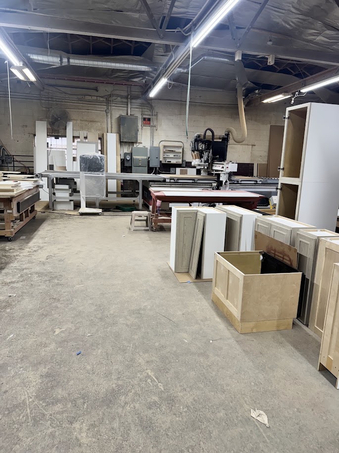 Custom commercial cabinetry being fabricated in a Metro Detroit workshop
